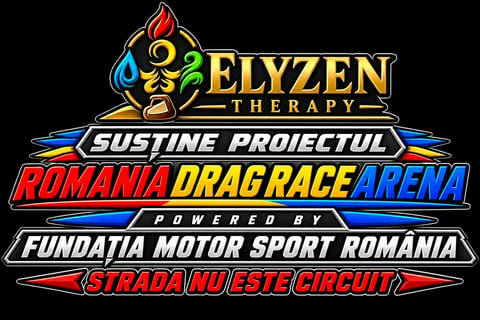Romania Drag Race Arena logo with Elyzen therapy branding and colorful flame design elements