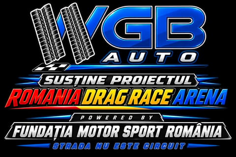 GB Auto Romania Drag Race Arena logo with blue RAM memory design and text on black background