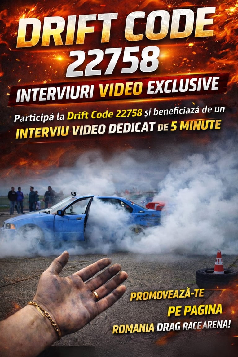Promotional poster for Drift Code featuring a blue car drifting with smoke, flames background, and a hand extending toward viewer