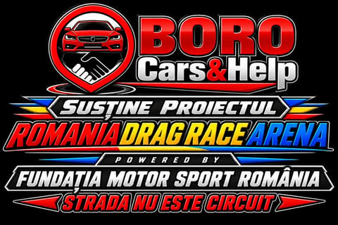 BORO Cars2Help Sustine Proiectul Romania Drag Race Arena logo with red car emblem and event branding